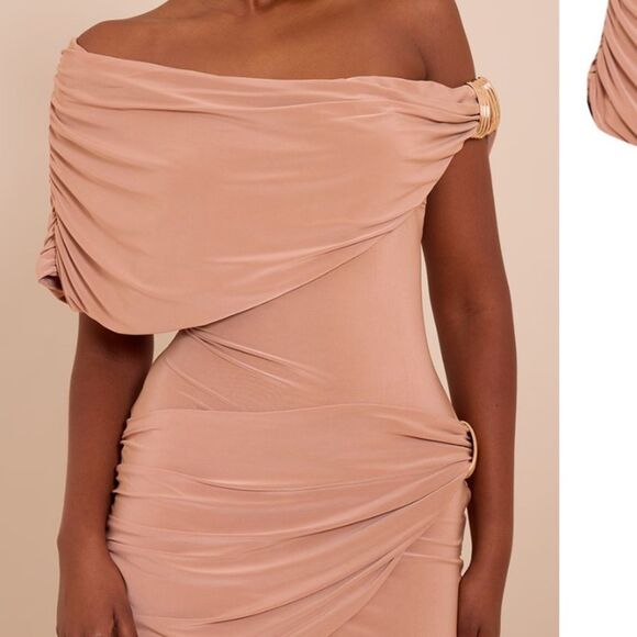 NWT PRETTYLITTLETHING Beige Wrap Mini Dress - Picture 3 of 3
